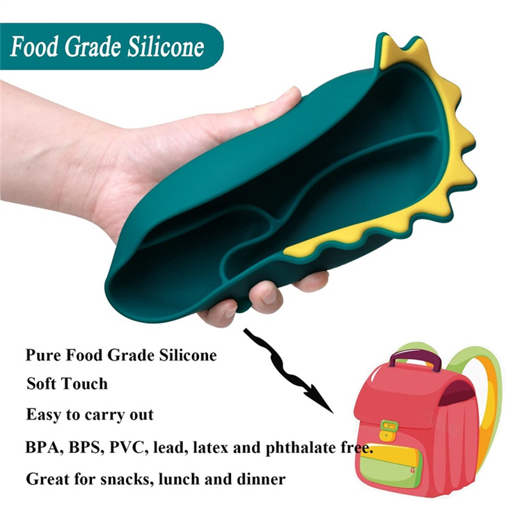 Food grade silica gel dinosaur shaped non slip feeding tray