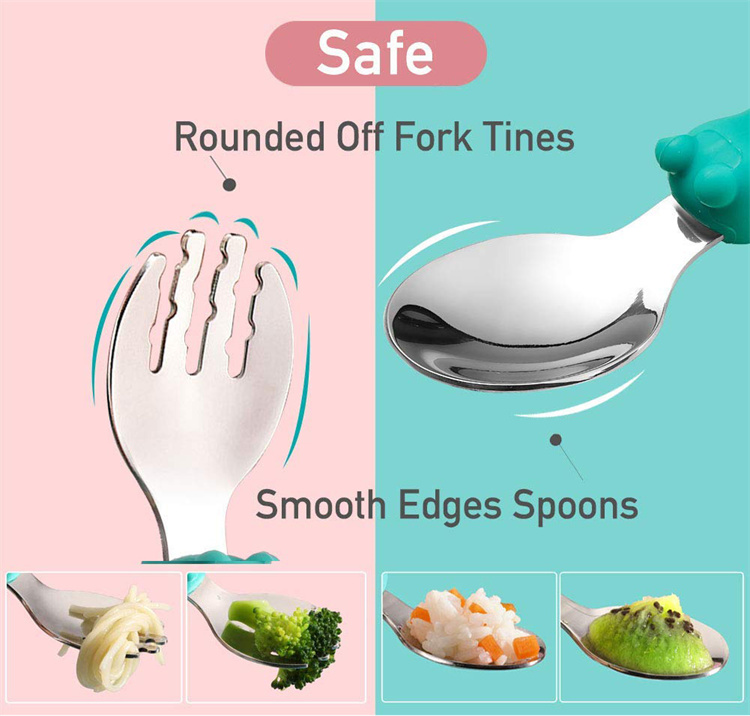 Toddlers are trained in silicone spoon and fork sets