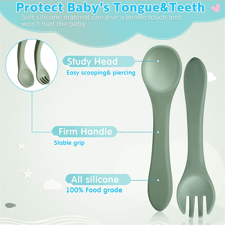 Silicone babies are fed forks and spoons