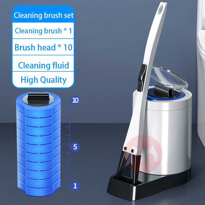 Household Bathroom Disposable Cleaning Toilet Brush and Holder Set With 10 Brush Heads Cleaning Solution Convenient Use