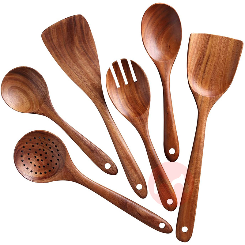 Amazon Hot Sale Custom Kitchen Acacia Wood Utensils Set Cooking Tools Spoon Spatula Teak Wooden Utensils Set