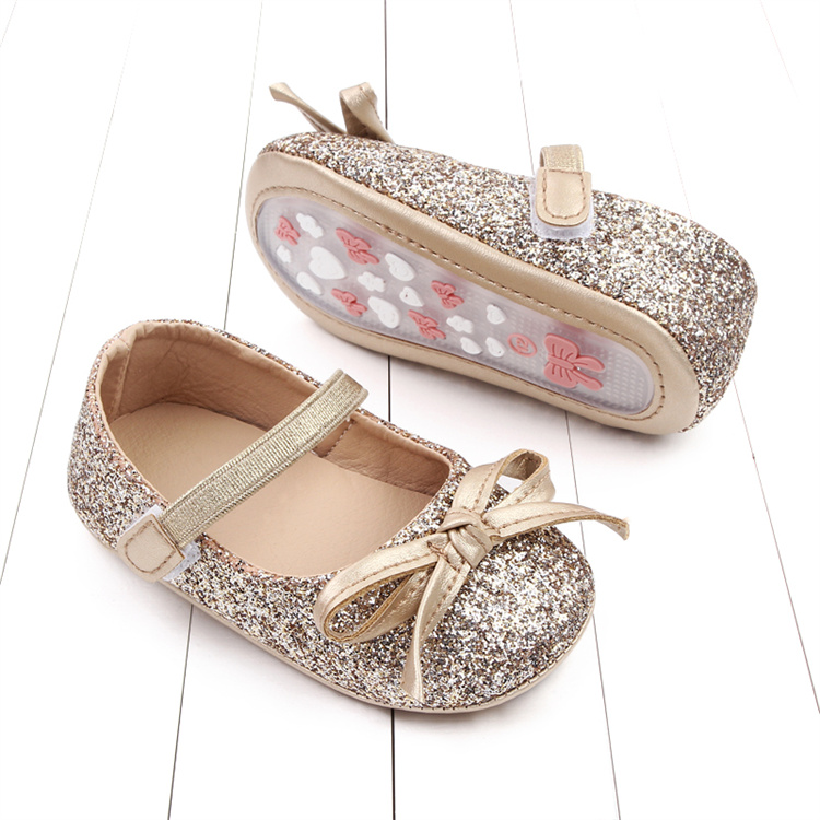 OEM Spring and autumn bow glitter pink soft-soled Princess Darling walking kids shoes