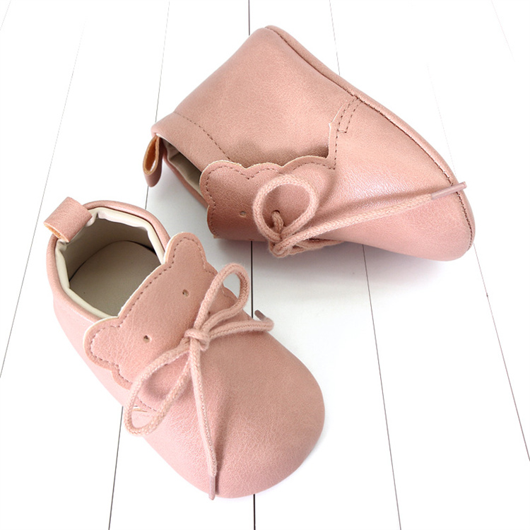 OEM Pu leather cute lacing cartoon baby walking kids shoes