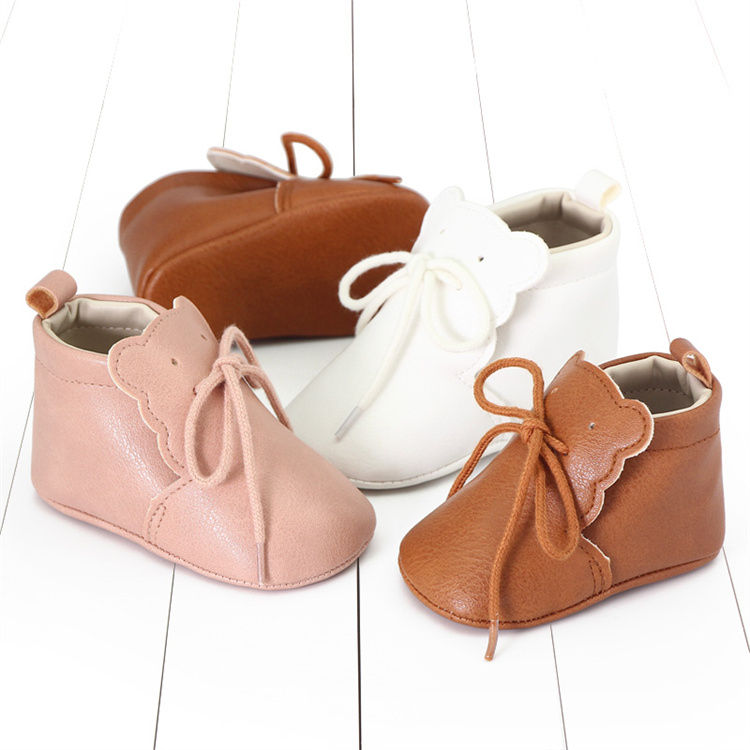 OEM Pu leather cute lacing cartoon baby walking kids shoes