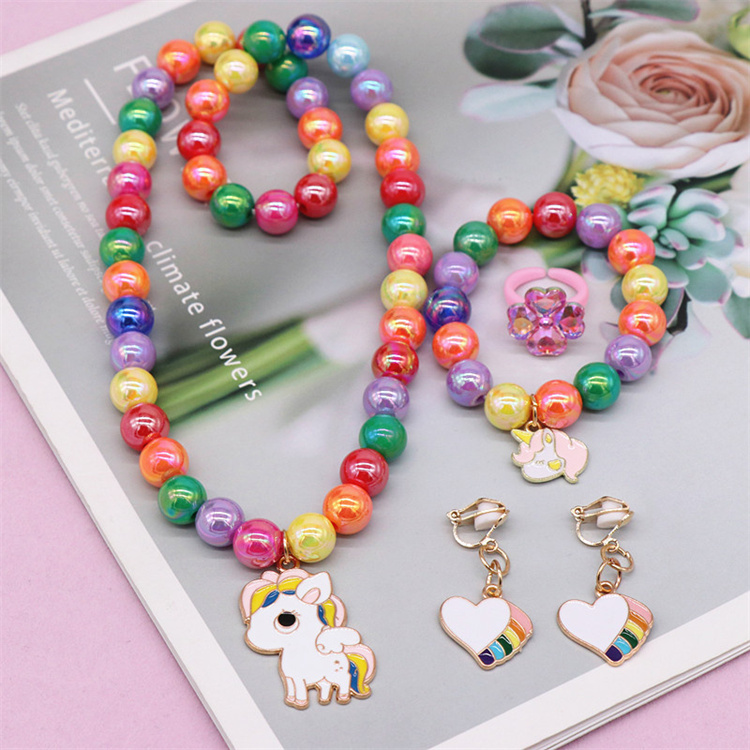 Colorful Unicorn charm children Necklace Bracelet