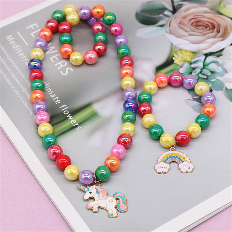 Colorful Unicorn charm children Necklace Bracelet