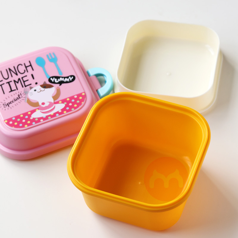 SUAN Cute Cartoon Kittyed Bento Lunch Box Plastic Storage Box Fresh Keeping Snack Food Organizer Household Kitchen Table
