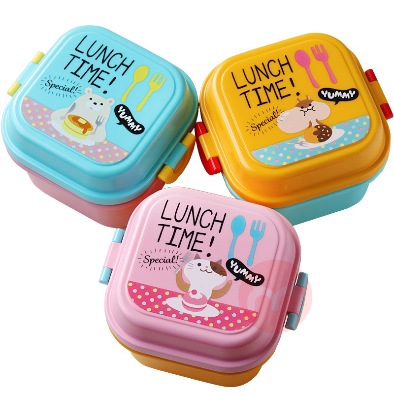 SUAN Cute Cartoon Kittyed Bento Lunch Box Plastic Storage Box Fresh Keeping Snack Food Organizer Household Kitchen Table