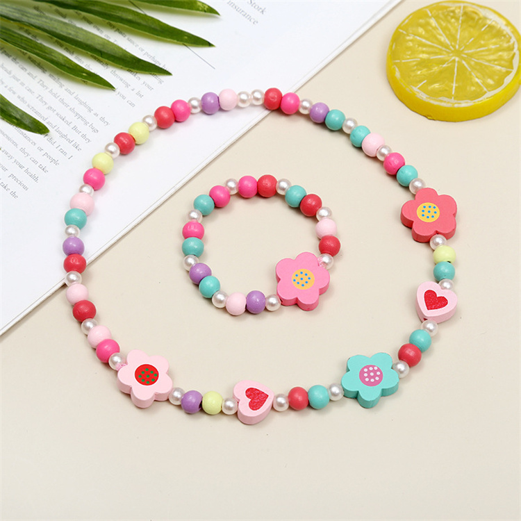 Flower butterfly bird children's Wooden Bead Bracelet Necklace