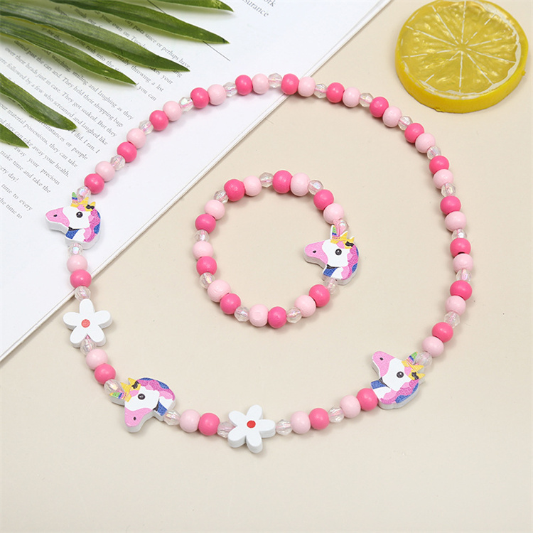 Flower butterfly bird children's Wooden Bead Bracelet Necklace