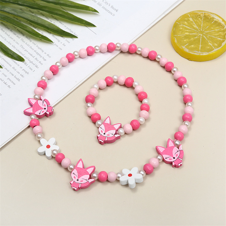 Flower butterfly bird children's Wooden Bead Bracelet Necklace