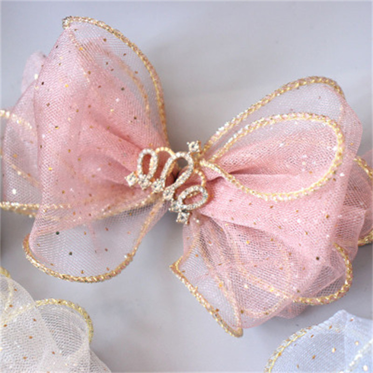 Golden dot mesh Crown Princess sweet bow hairpin