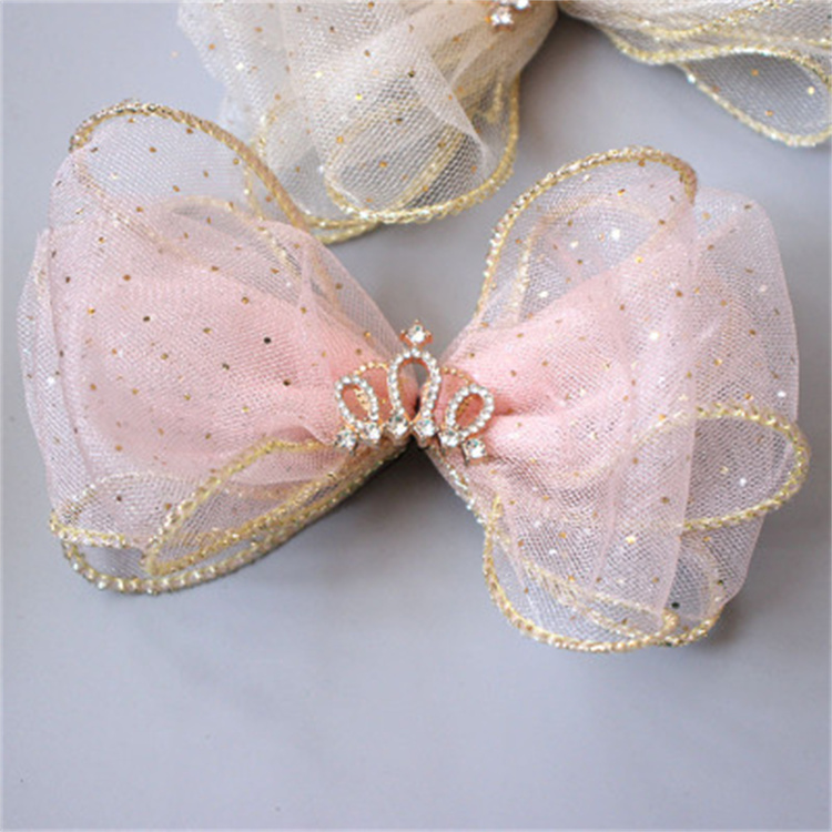 Golden dot mesh Crown Princess sweet bow hairpin