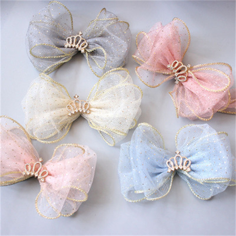 Golden dot mesh Crown Princess sweet bow hairpin