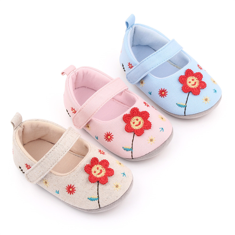 OEM Spring and autumn lovely flowers smile girl kids shoes