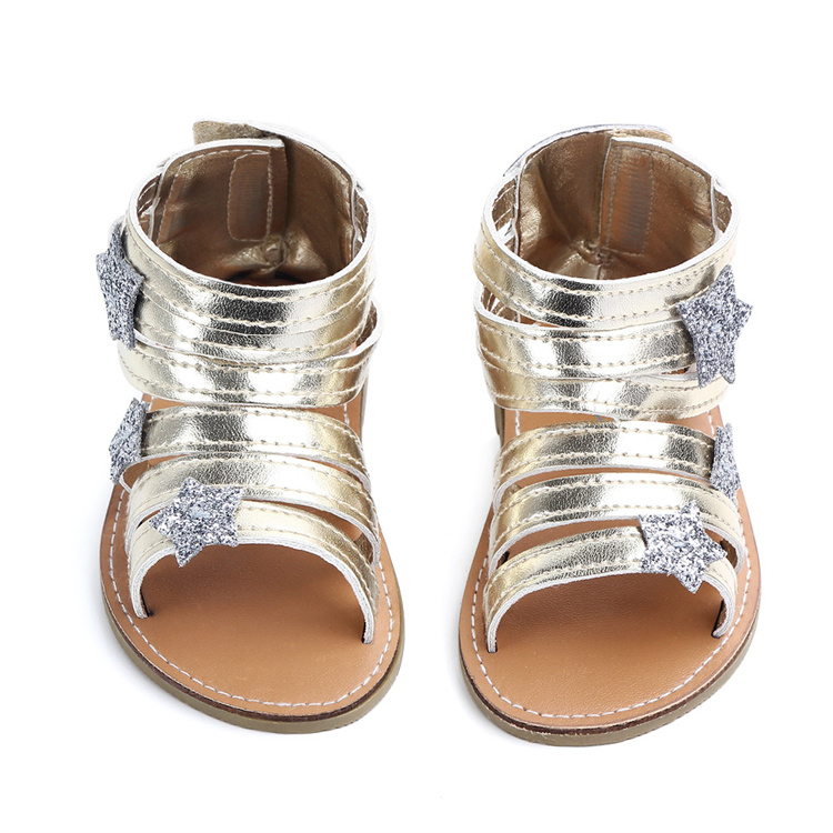 OEM Baby girl shiny leather sandals summer rubber sole kids shoes