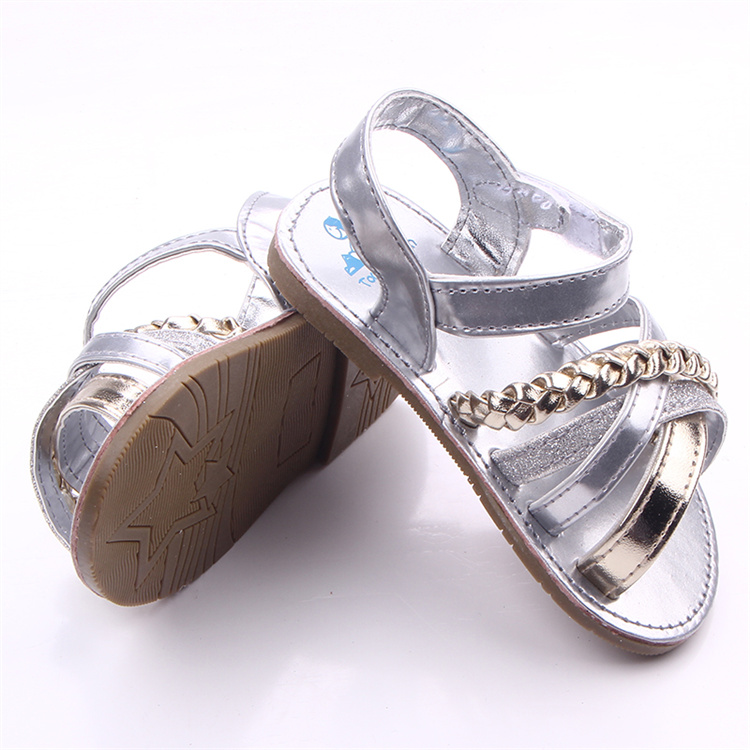 OEM Shiny lace design PU leather baby sandals kids shoes