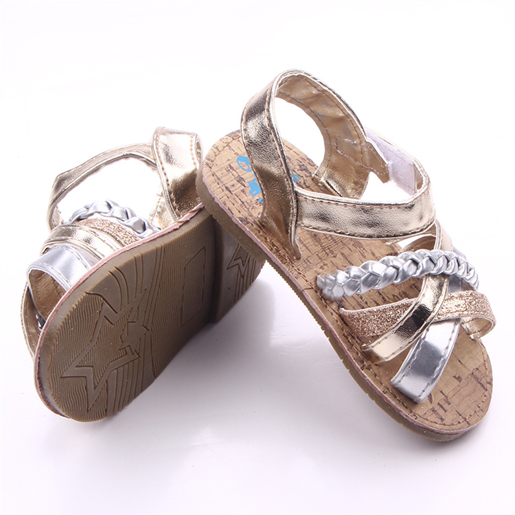 OEM Shiny lace design PU leather baby sandals kids shoes