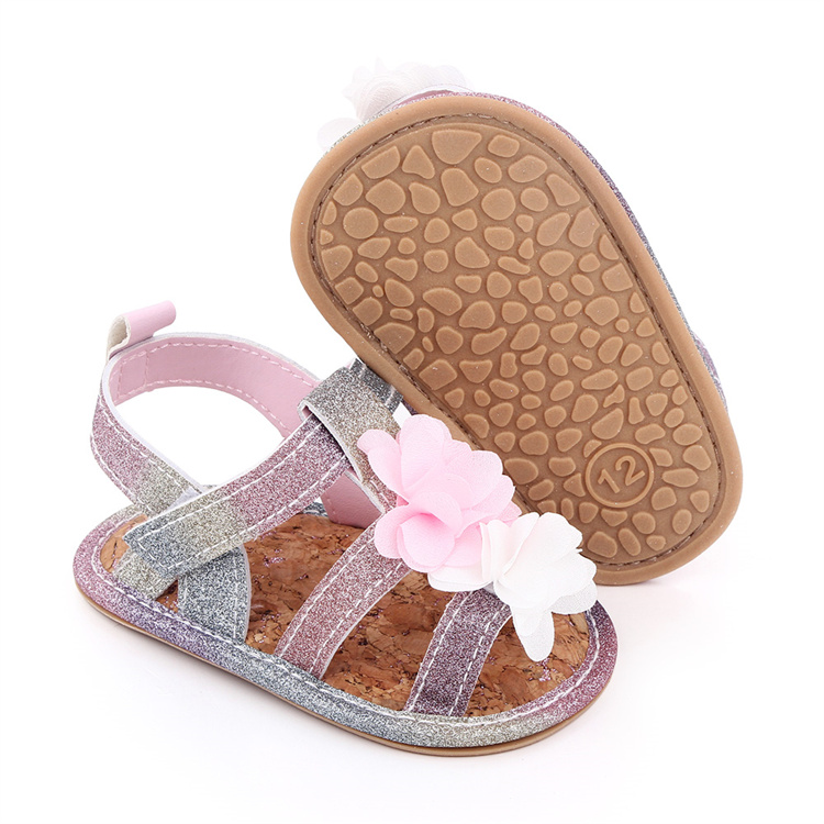 OEM Fancy sparkly flower baby sandals kids shoes