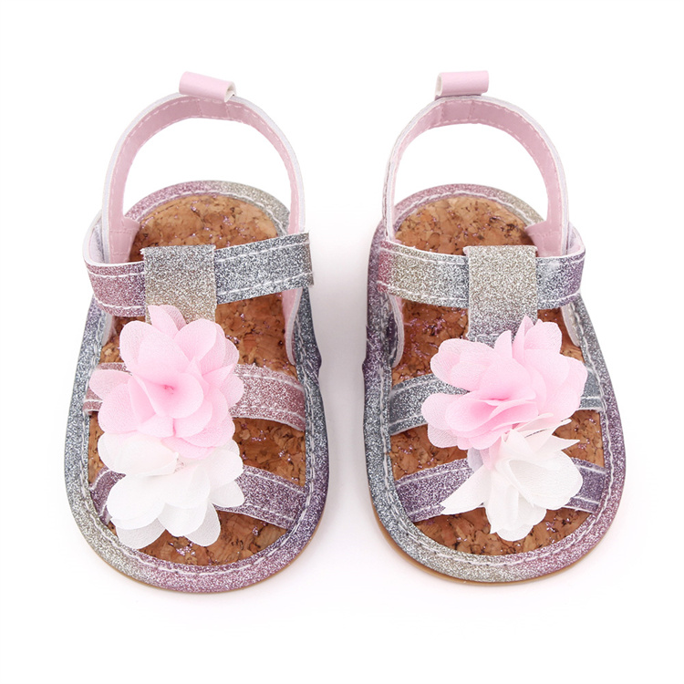 OEM Fancy sparkly flower baby sandals kids shoes