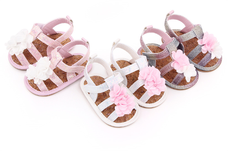 OEM Fancy sparkly flower baby sandals kids shoes