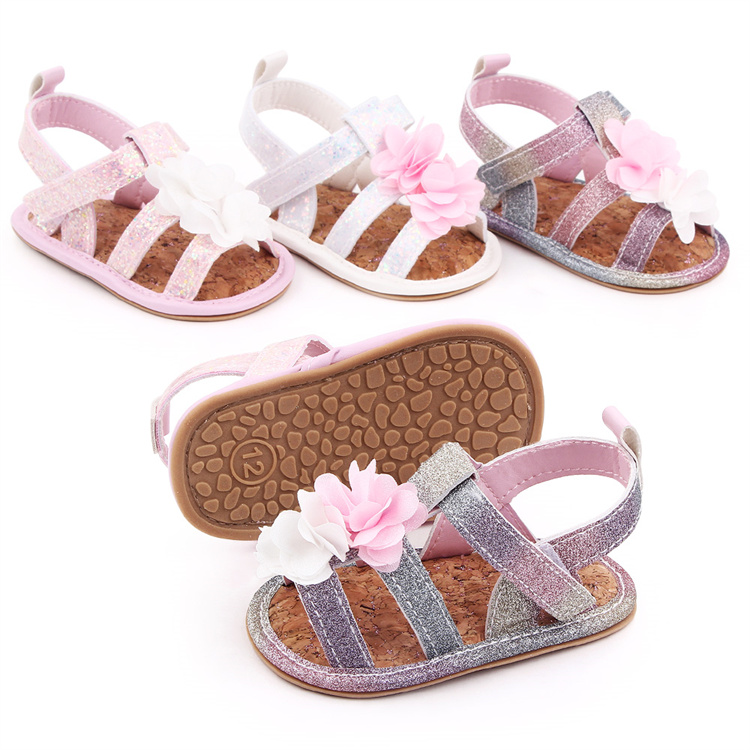 OEM Fancy sparkly flower baby sandals kids shoes