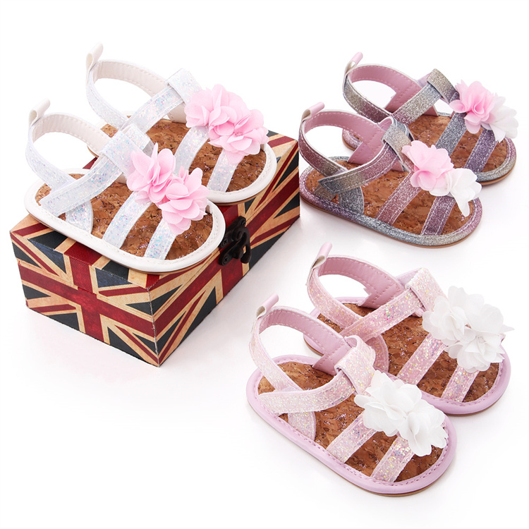 OEM Fancy sparkly flower baby sandals kids shoes
