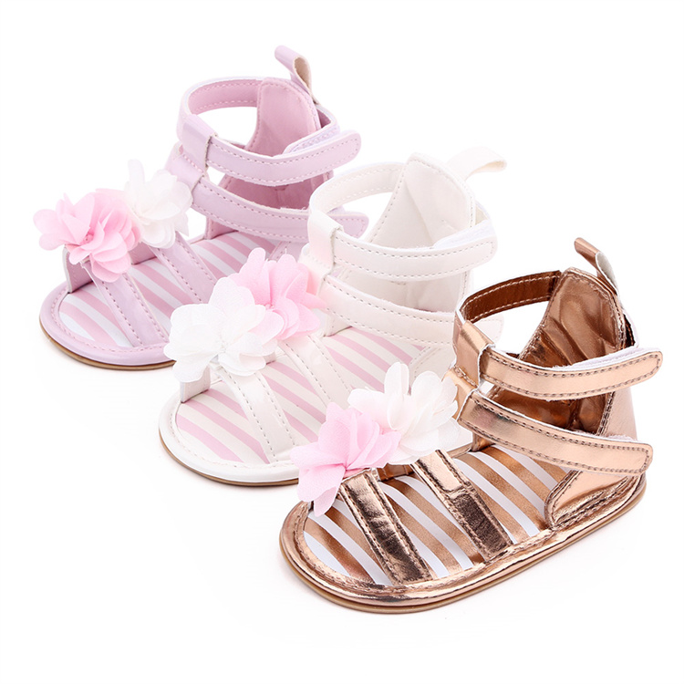OEM Girl cute flower Roman style rubber sole sandals kids shoes