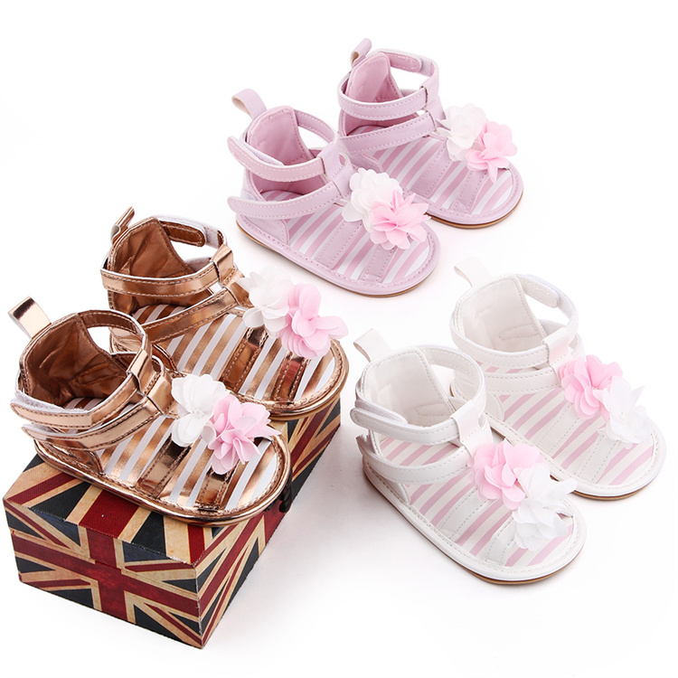 OEM Girl cute flower Roman style rubber sole sandals kids shoes