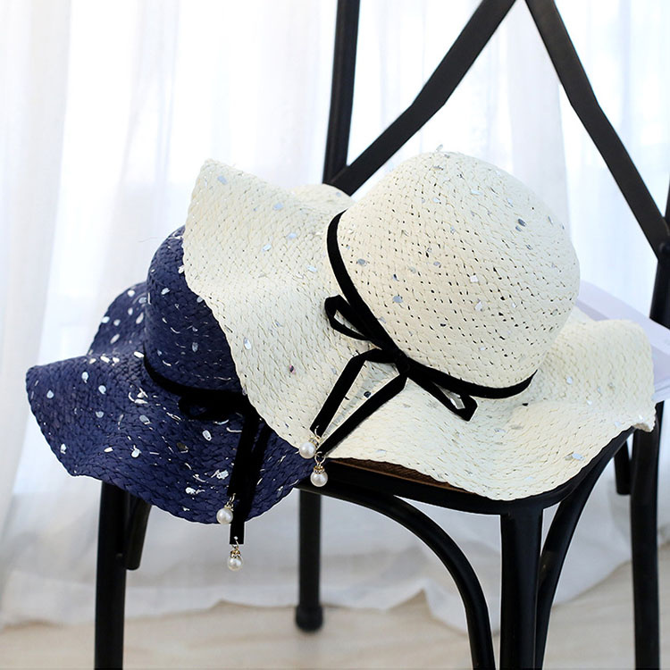 Sequin sweet bow wavy Beach Hat