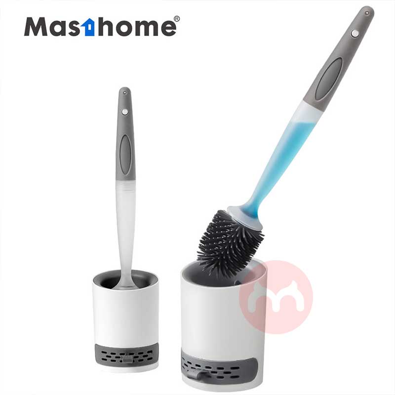 Masthome Latest Hot Bathroom Plastic Holder With Soap Dispensing Head Soft TPR Cleaning Silicone Toilet Brush