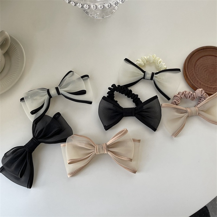 [2 sets] temperament Black yarn bow hair circle