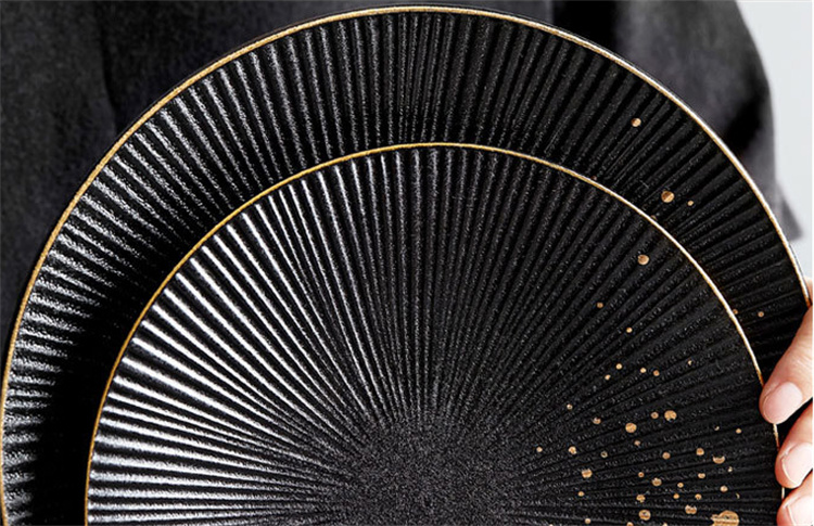 Gold plated frosted black ceramic western dish