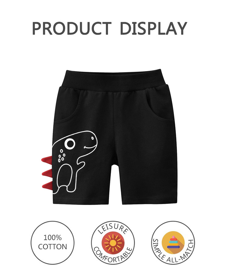 27kids Black dinosaur print comfortable children's shorts