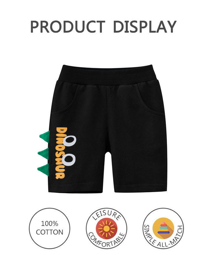 27kids Cotton black dinosaur comfortable summer children's shorts