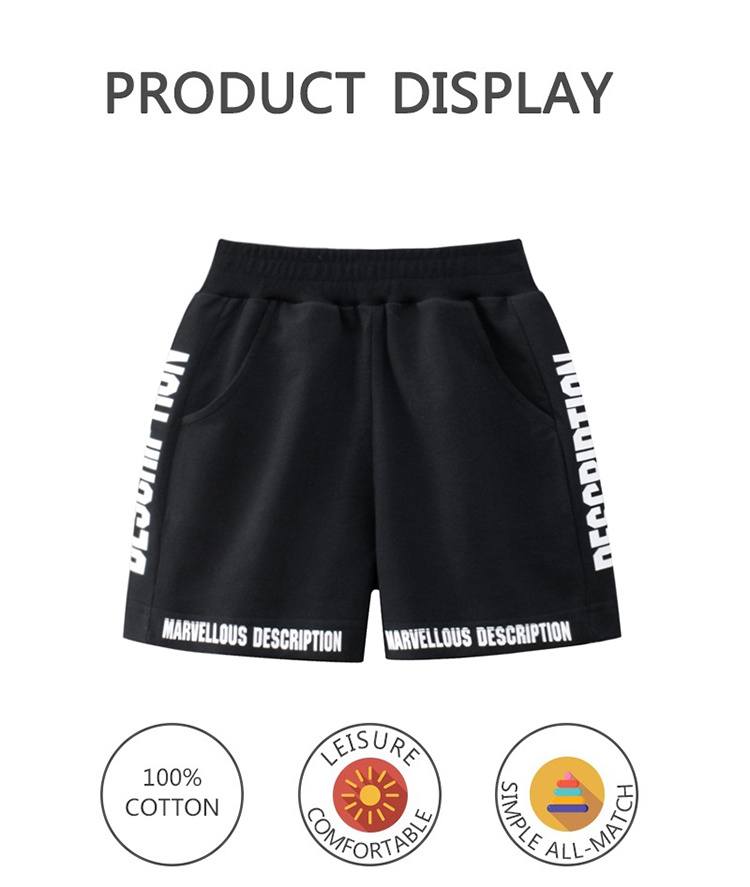 27kids Black casual style 100% cotton knit comfortable summer boys shorts