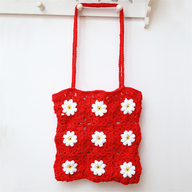 White daisy crochet mesh color bag