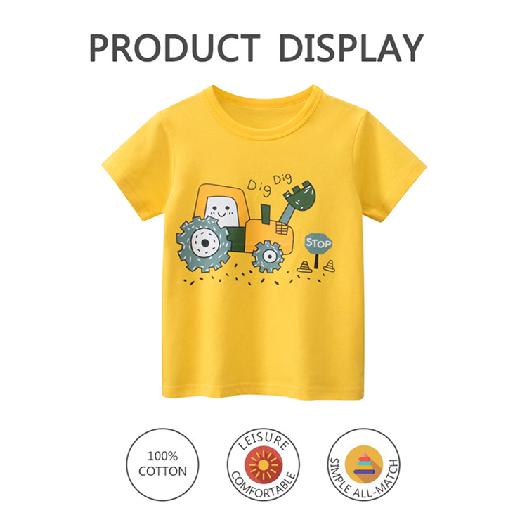 27kids Yellow round neck cotton casual short-sleeved T-shirt