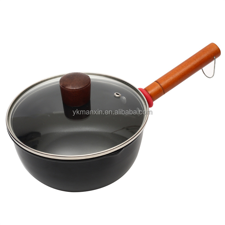 Iron milk pot with wooden handle