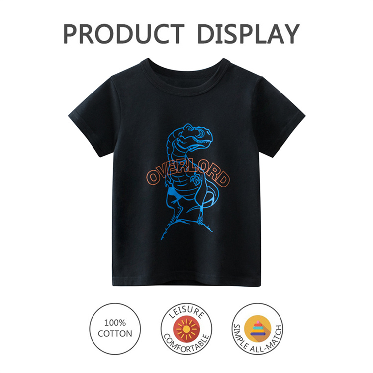 27kids Boys black dinosaur T-shirt O collar