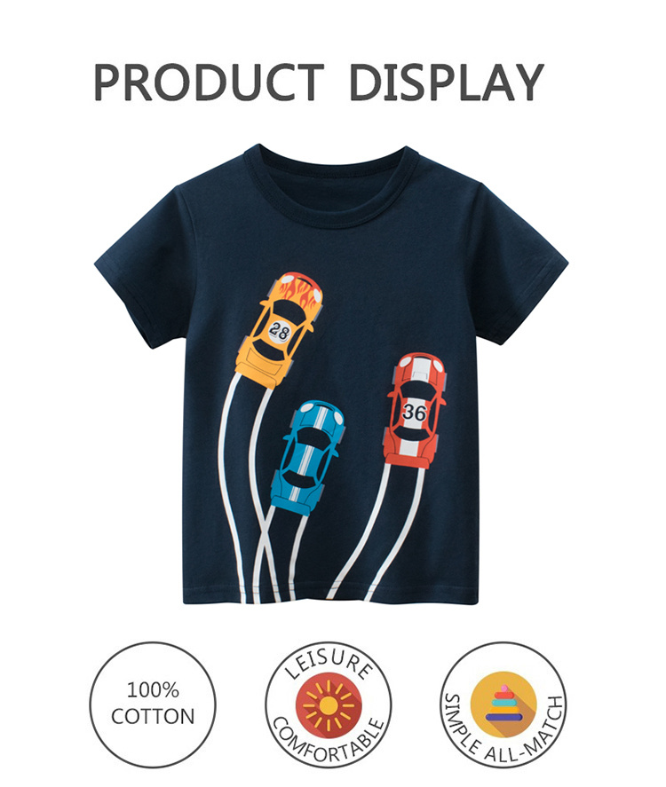 27kids Cartoon car picture collar boy cotton short-sleeved T-shirt