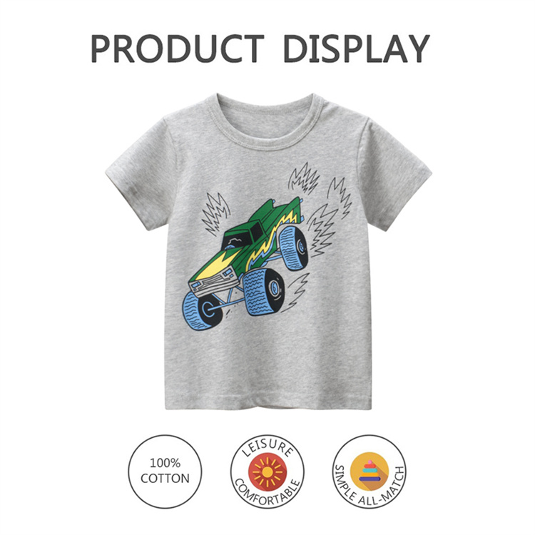 27kids Grey cartoon cotton knit T-shirt with short sleeve and round neck