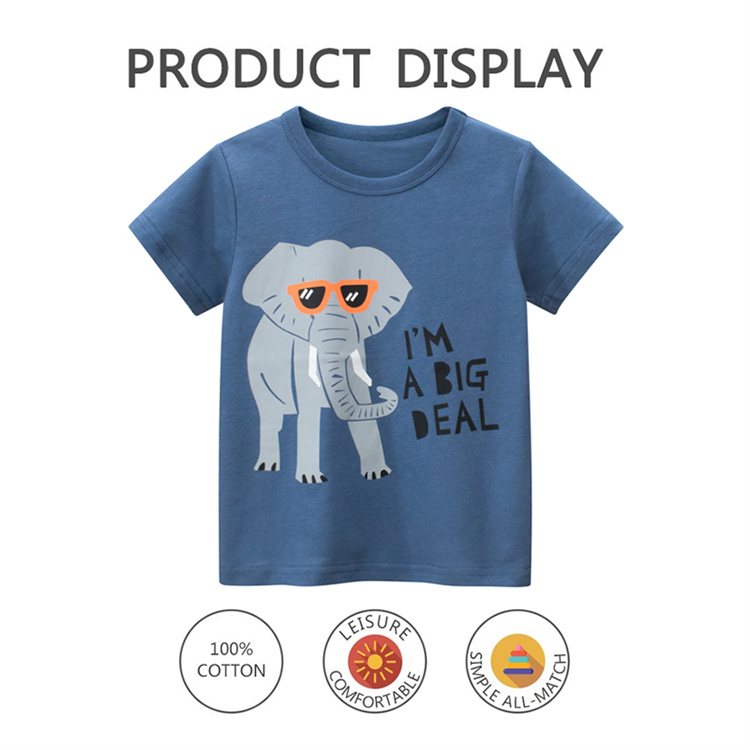 27kids Blue elephant casual cotton short sleeve t-shirt