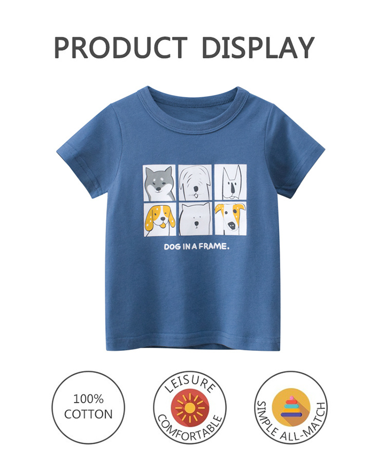 27kids Boy cartoon short-sleeved T-shirt with animal print in summer