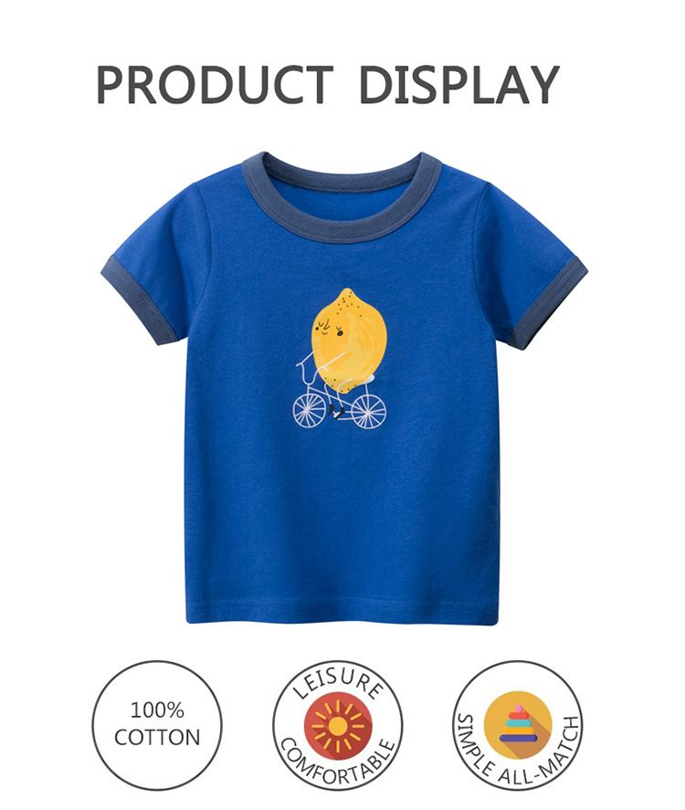 27kids Blue cartoon breathable round neck T-shirt for boys