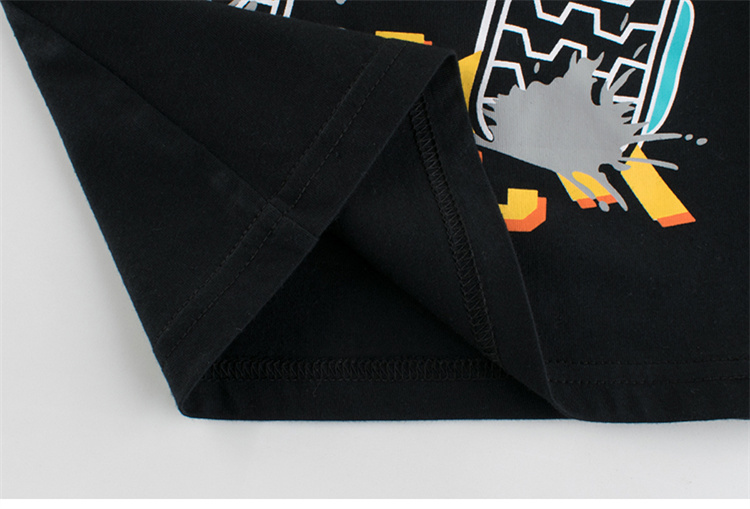 27kids Soft and comfortable black cotton children's short-sleeved T-shirt