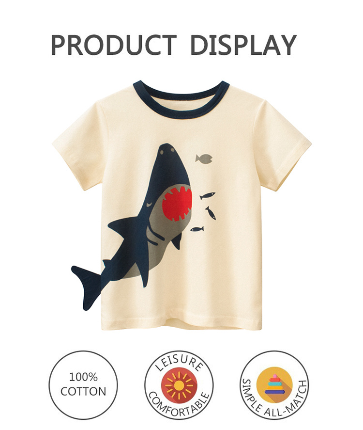 27kids 100% cotton shark print t-shirt for boys