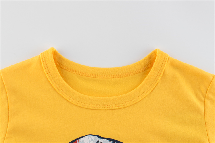 27kids Yellow fashion round neck cartoon dinosaur short-sleeved T-shirt
