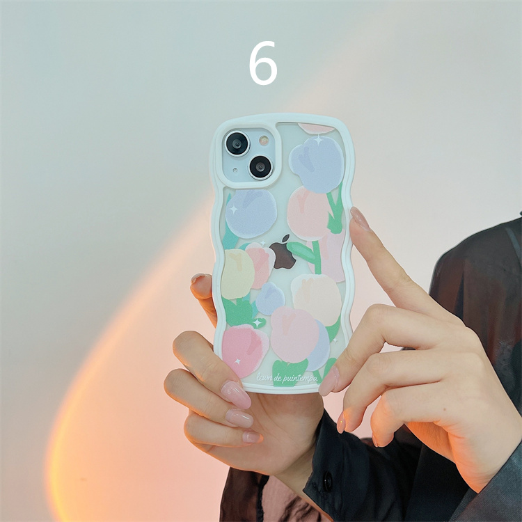 Floral silicone matte soft case with wavy edge cell phone case