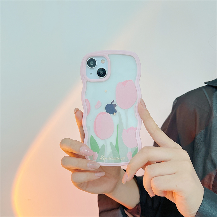 Floral silicone matte soft case with wavy edge cell phone case